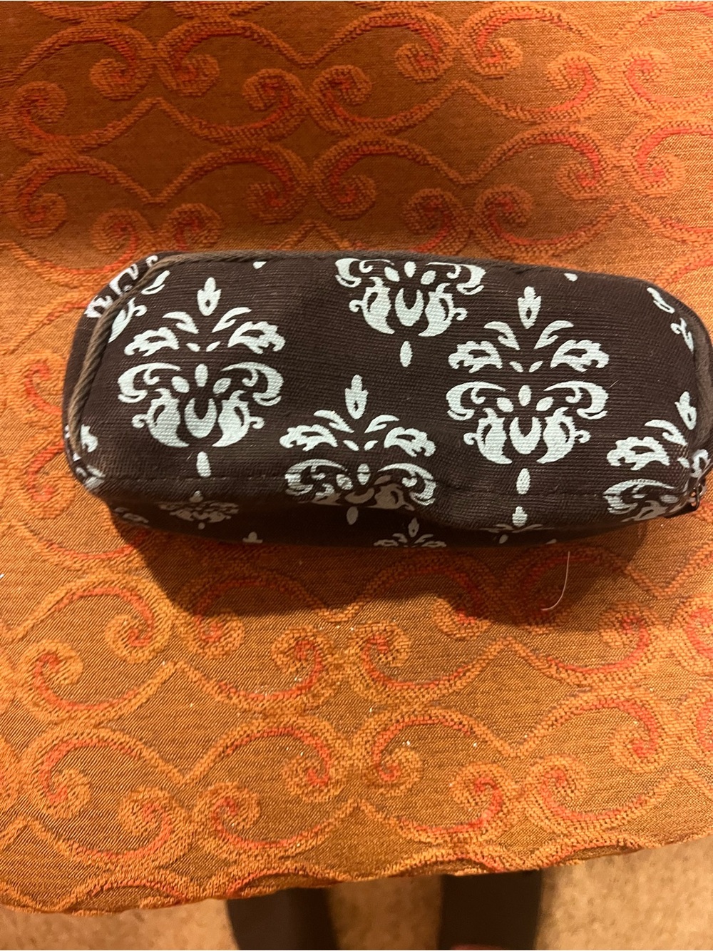 Faded Black and light blue Damask Essential Oil travel Case.